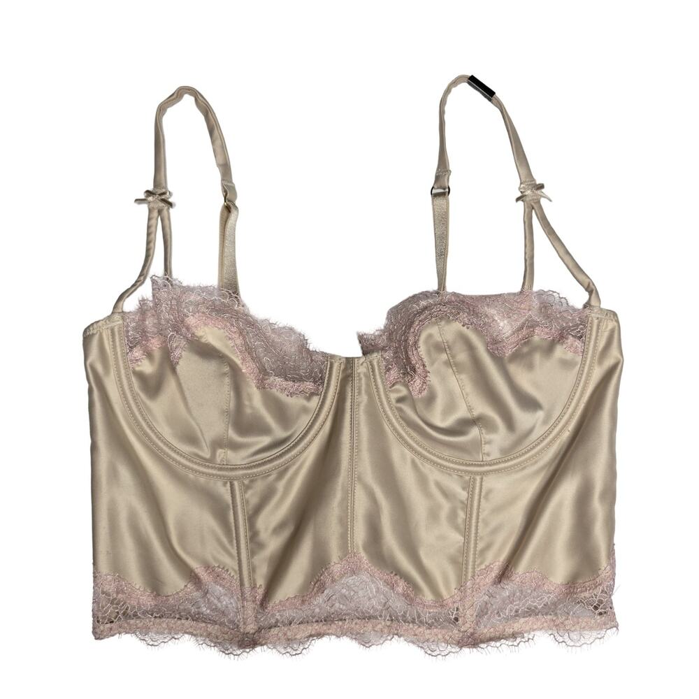 Victoria’s Secret 36B Balconette Demi Longline Bra Satin Lace Ivory NWT